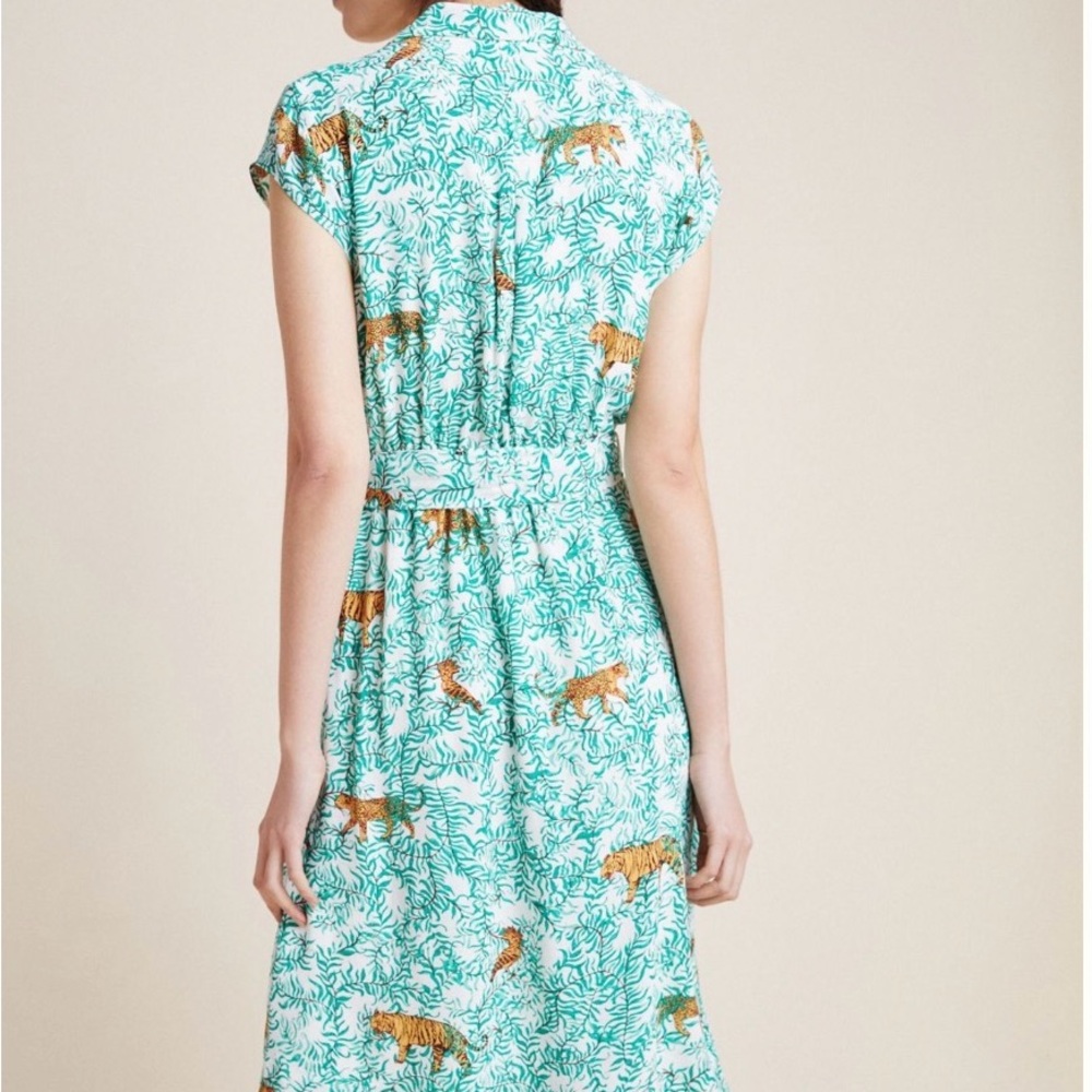 Maeve Teal and Gold Tiger Print Midi Dress - Picture 3 of 7